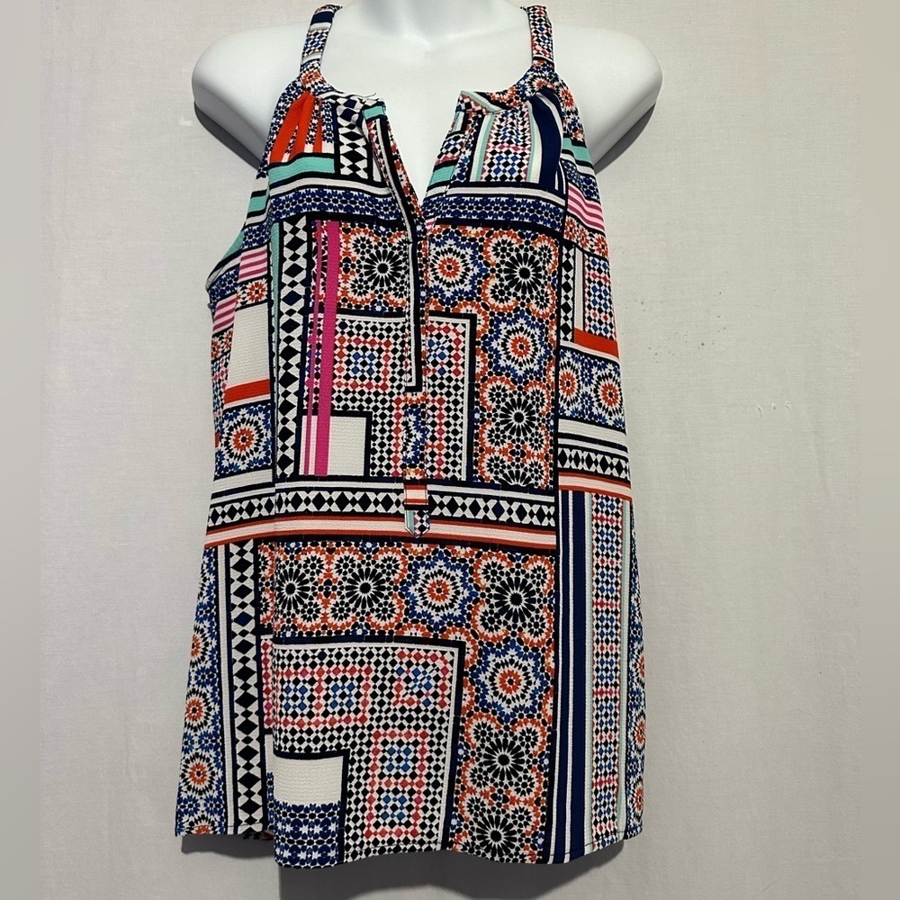 Tacera Multicolor Geometric Print Sleeveless Blouse Tank Top | Size L